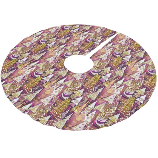 Magenta Gold Weihnachtsmuster#25 ID1009 Polyester Weihnachtsbaumdecke (Schrägansicht)