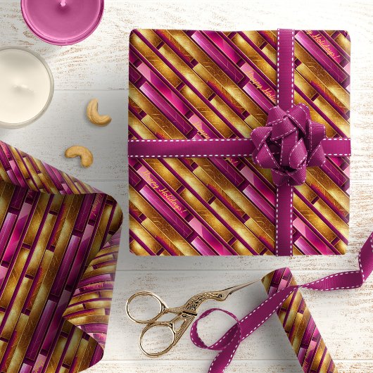 Magenta Gold Weihnachtsmuster#28 ID1009 Geschenkpapier