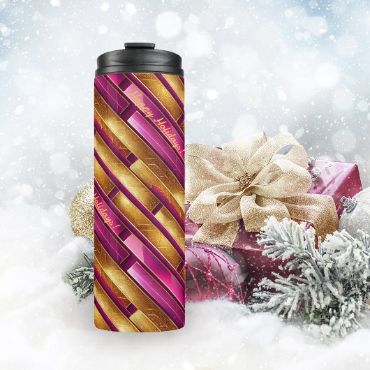 Magenta Gold Weihnachtsmuster#28 ID1009 Thermosbecher