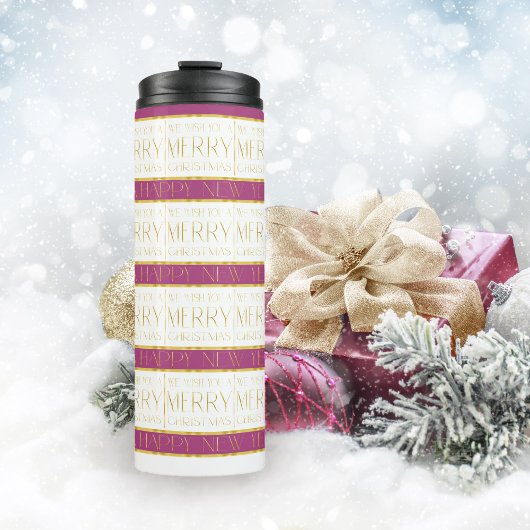 Magenta Gold Weihnachtsmuster#35 ID1009 Thermosbecher