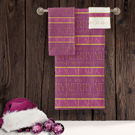 Magenta Gold Weihnachtsmuster#35b ID1009 Badhandtuch Set