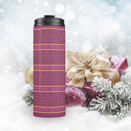 Magenta Gold Weihnachtsmuster#35b ID1009 Thermosbecher