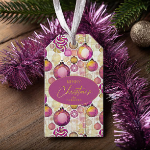 Magenta Gold Weihnachtsmuster#6 ID1009 Geschenkanhänger