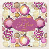 Magenta Gold Weihnachtsmuster#6 ID1009 Rechteckiger Pappuntersetzer (Vorderseite)