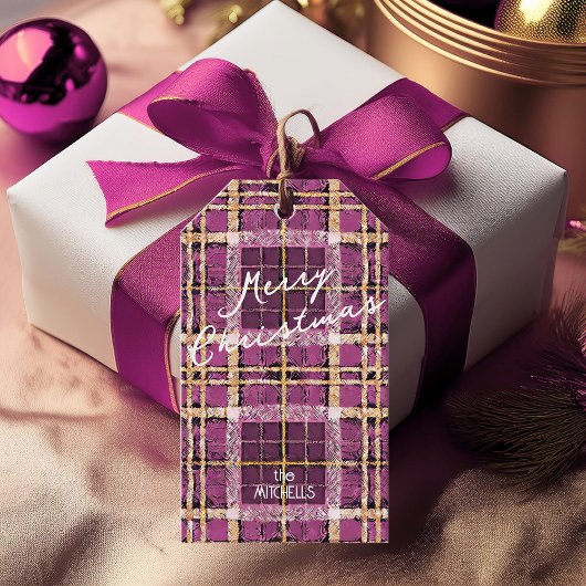 Magenta Gold Weihnachtsmuster#7 ID1009 Geschenkanhänger