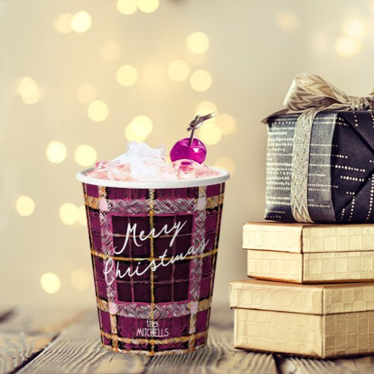 Magenta Gold Weihnachtsmuster#7 ID1009 Pappbecher