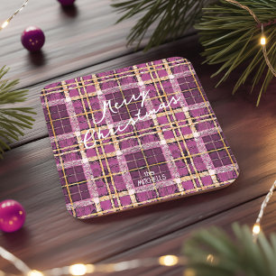 Magenta Gold Weihnachtsmuster#7 ID1009 Rechteckiger Pappuntersetzer