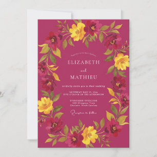 Magenta Golden Petal Hochzeit Einladung