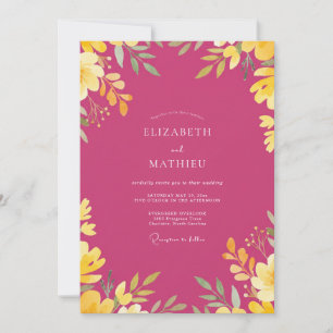 Magenta Goldene Blätterhochzeit Einladung