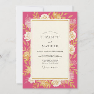 Magenta Goldene Rosenhochzeit Einladung