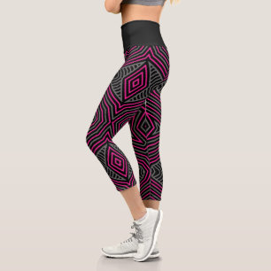 Magenta Gray and Black Ethnic Tribal Muster Capri Leggings