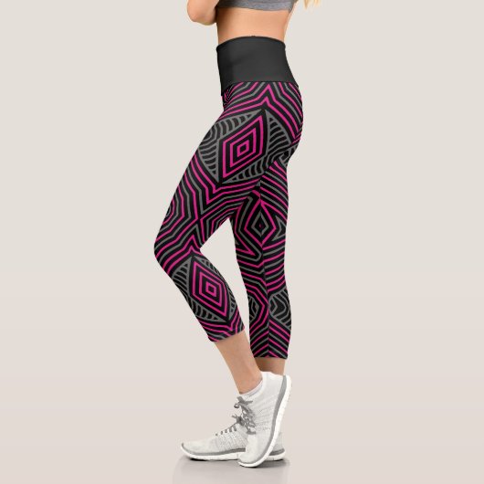 Magenta Gray and Black Ethnic Tribal Muster Capri Leggings (Links)