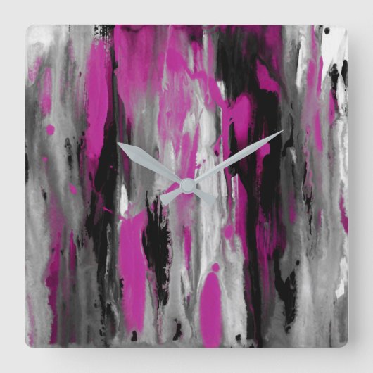 Magenta Gray Black and White Abstract Quadratische Wanduhr (Vorderseite)