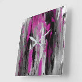 Magenta Gray Black and White Abstract Quadratische Wanduhr (Winkel)