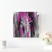 Magenta Gray Black and White Abstract Quadratische Wanduhr (Zuhause)