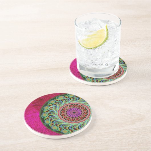 Magenta & Green Mandala Sandstone Untersetzer (Seite)