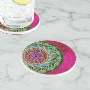Magenta & Green Mandala Sandstone Untersetzer