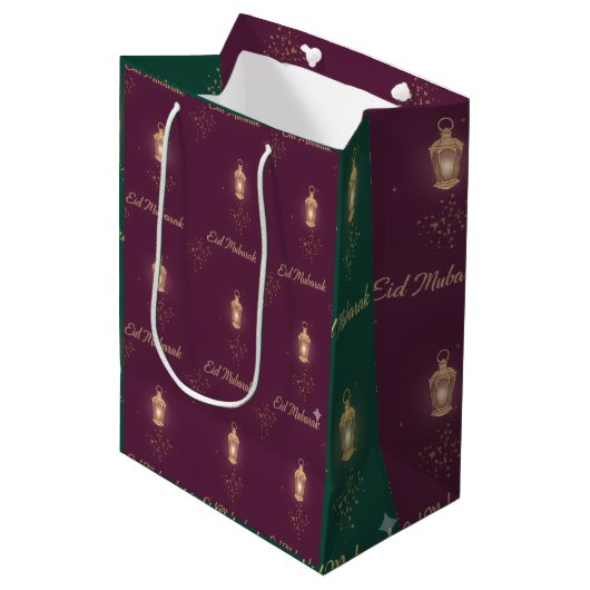 Magenta/Grüne Eid-Geschenktasche Mittlere Geschenktüte (Vorderseite Schrägansicht)