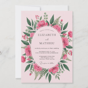 Magenta-grüne Eukalyptus-Hochzeit Einladung