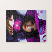 Magenta Halloween Magische Hexe mit Schmetterlinge Puzzle (Horizontal)
