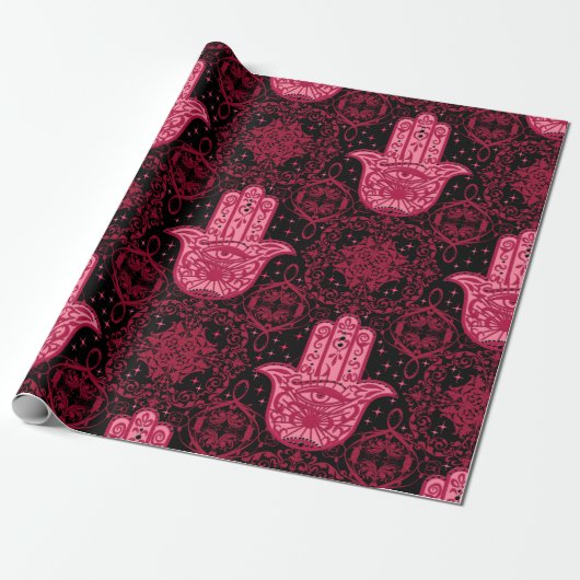 Magenta Hamsa Hand auf Black Beautiful Geschenkpapier (Ungerollt)
