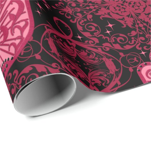 Magenta Hamsa Hand auf Black Beautiful Geschenkpapier (Rolleneckpunkt)