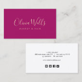 Magenta Handgeschriebene Script Social Media Icons Visitenkarte (Vorne/Hinten)