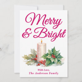 Magenta Handgeschriebenes Skript Merry & Bright Feiertagskarte
