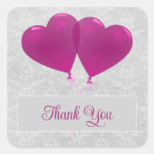 Magenta Heart Balloons Wedding Vielen Dank Quadratischer Aufkleber (Vorderseite)