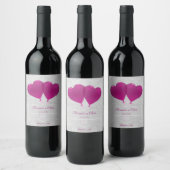Magenta Heart Balloons Wedding Wine Label Weinetikett (Flaschen)