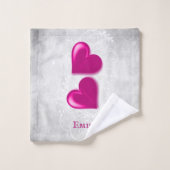 Magenta Hearts Personalisiert Bath Handtuch Set (Waschlappen)