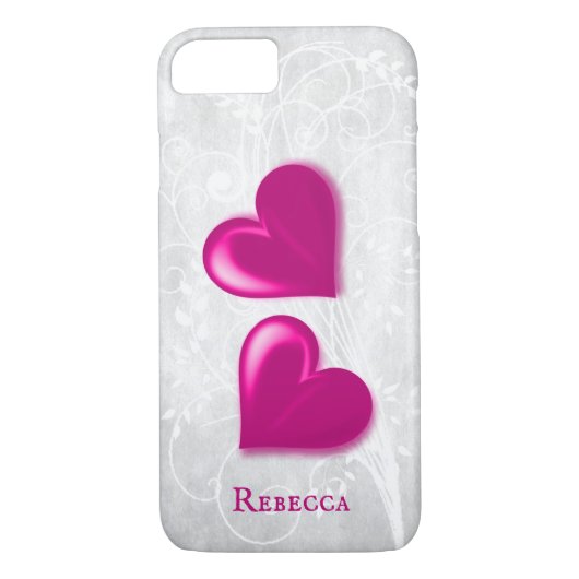 Magenta Hearts Personalisiert Case-Mate iPhone Hülle (Rückseite)