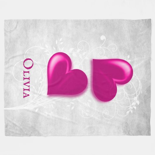 Magenta Hearts Personalisiert Fleece Blanket (Vorderseite (Horizontal))