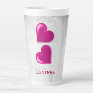 Magenta Hearts Personalisiert Latte Tasse