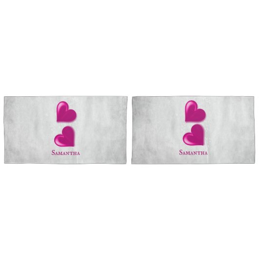 Magenta Hearts Personalisiert Pillow Case Kissenbezug (Vorderseite-Set)