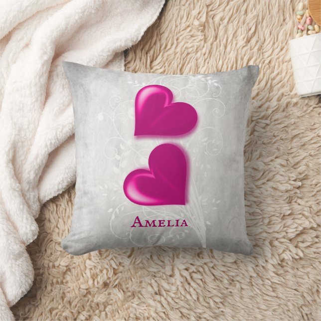 Magenta Hearts Personalisiert Throw Kissen (Decke)