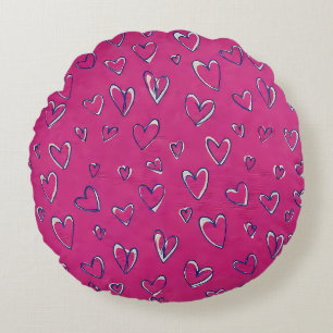 Magenta-Herzen-Muster Rundes Kissen
