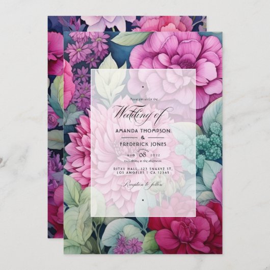 Magenta-Hochzeit im Herbst Einladung (Vorne/Hinten)