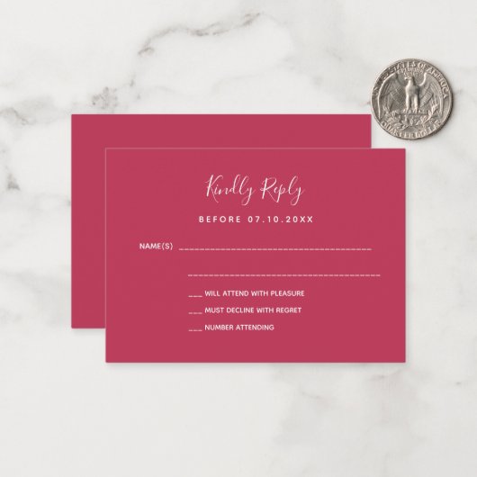 Magenta Hochzeitsreaktion UAWG Mitteilungskarte (Vorderseite/Rückseite Beispiel)