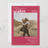 Magenta Hochzeitsskript Foto Qr Code Einladung (Vorderseite)