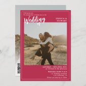 Magenta Hochzeitsskript Foto Qr Code Einladung (Vorne/Hinten)