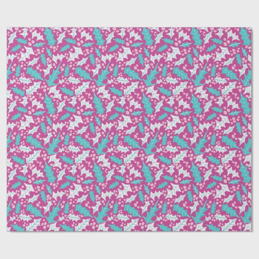 Magenta Holly Wrapping Paper Roll Geschenkpapier (Flach)