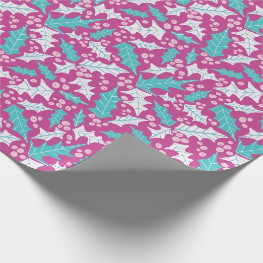 Magenta Holly Wrapping Paper Roll Geschenkpapier (Ecke)