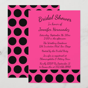 Magenta Hot Pink Brautparty Black Polka Dots Einladung