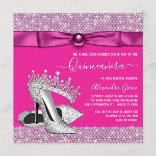 Magenta Hot Pink Diamant Tiara Schuhe Quinceanera Einladung