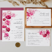 Magenta Hot Pink Floral Elegante Wedding RSVP Card