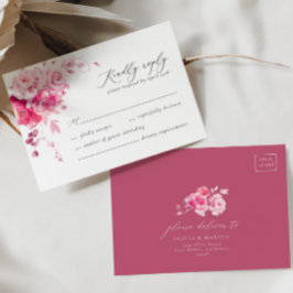 Magenta Hot Pink Floral Elegante Wedding RSVP Card