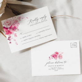 Magenta Hot Pink Floral Elegante Wedding RSVP Card Karte