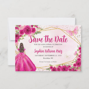Magenta Hot Pink Gold Floral Prinzessin Quinceañer Save The Date