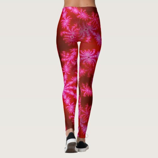 Magenta Hot Pink Psychedelic Mandelbrot Fraktal Leggings (Rückseite)